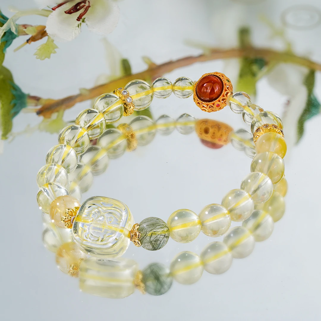 【泼天富贵】黄水晶扎基拉姆绿发晶水晶手串财富款手串有证书