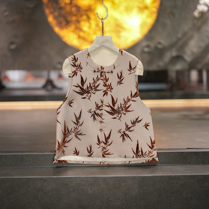 蓝大【云墨】桑蚕丝对襟马甲6694