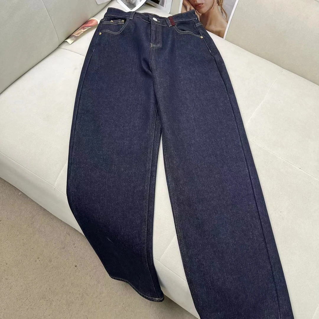 秋冬通勤休闲百搭气质显瘦高腰加绒女士牛仔直筒裤H885