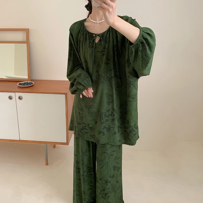 【防凸点宅家套装】加大款春夏季棉绸睡衣女休闲高级新中式居家套装