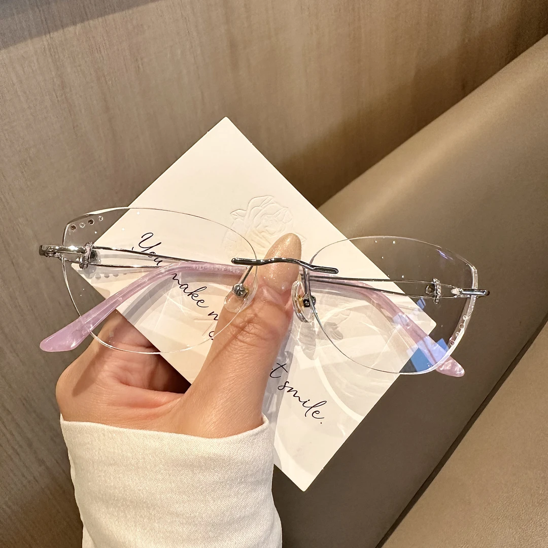 超轻无框眼镜女款近视可配度数防蓝光近视感光变色8010