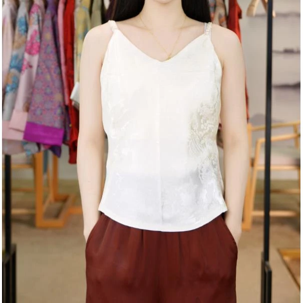 2025春夏新款香云纱国风百搭提花设计款香云纱背心吊带RB12502