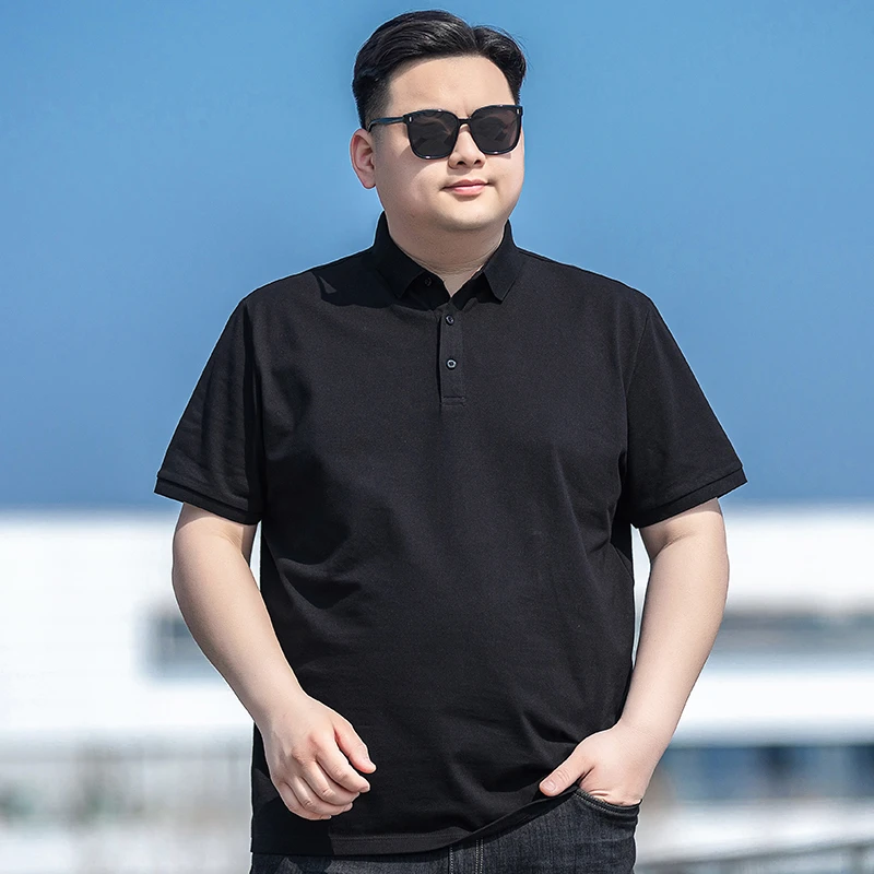 大码男装商务纯色polo衫夏季短袖肥胖子宽松透气翻领t恤加肥加大