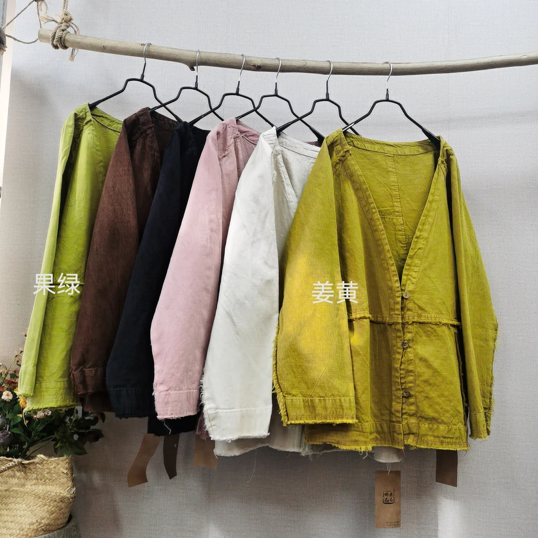 儒品素衣2905亚麻加厚拼接短外套