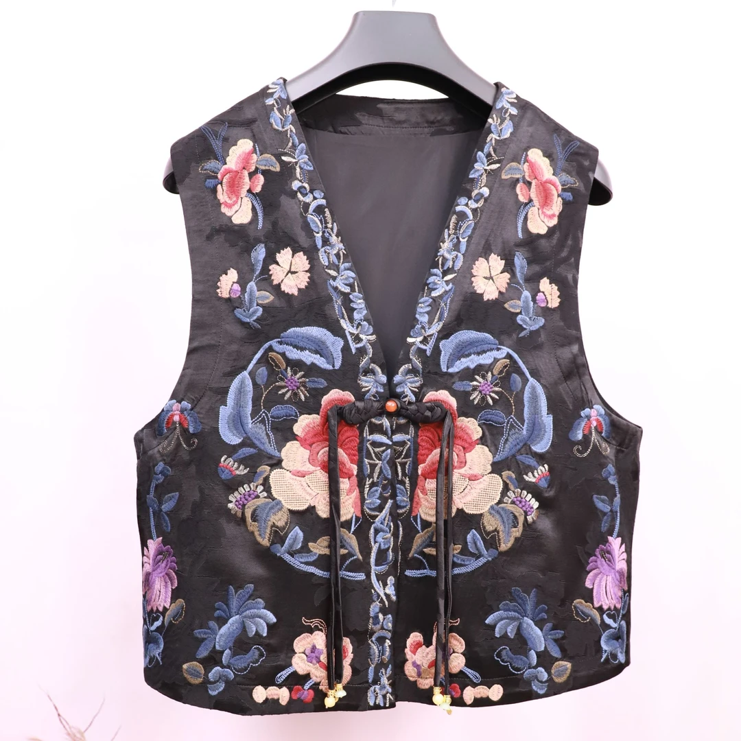 中国风新中式女士精品刺绣时尚V领款马甲