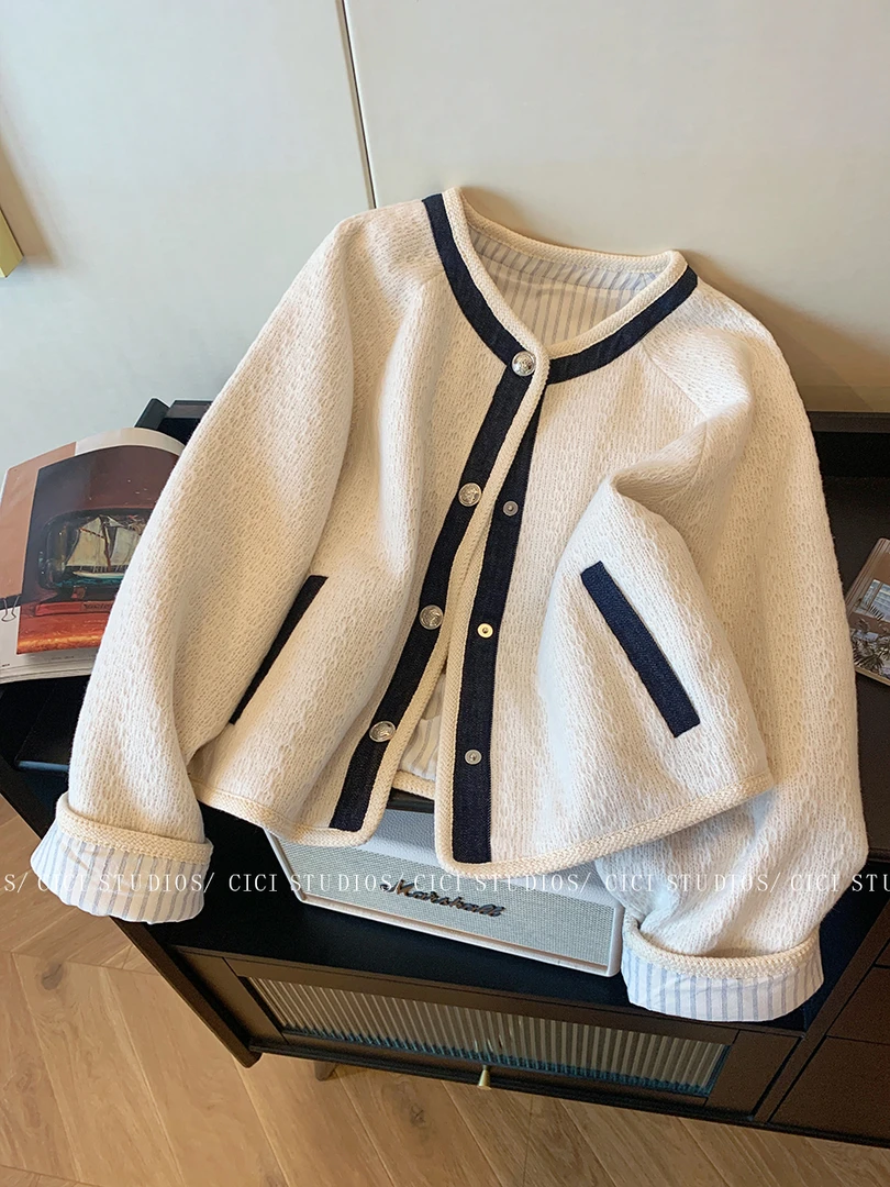 2025秋季新款韩系时尚洋气高级感圆领单排扣百搭显瘦毛呢外套上衣