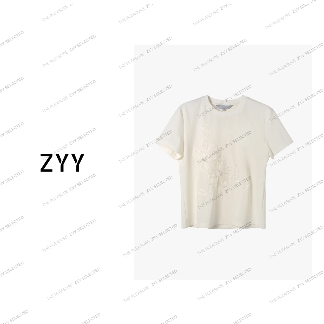 ZYY【白棱镜】2025S/新品花卉圆领小清新百搭T恤女X25CT671