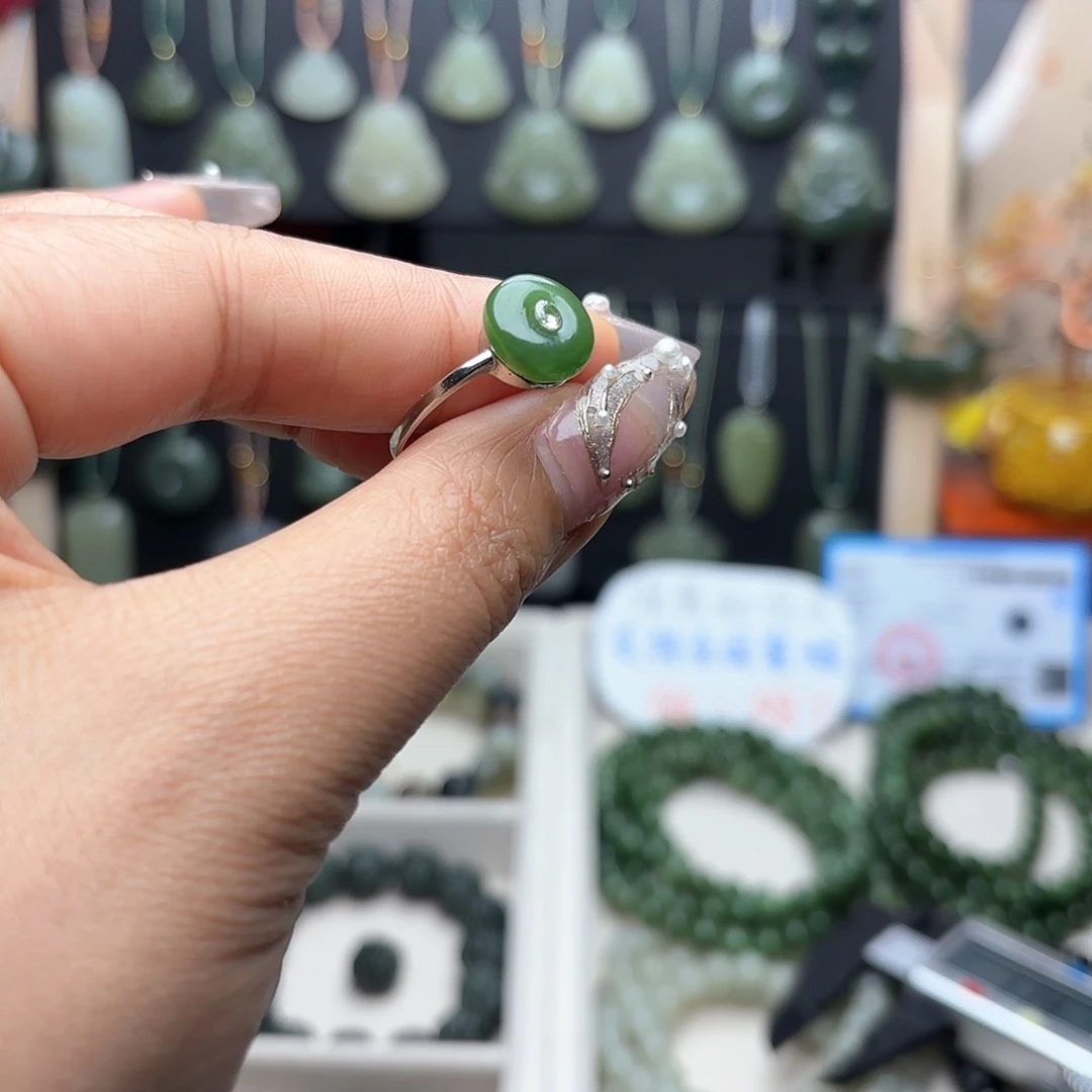 和田玉（碧玉）银S925镶嵌戒指