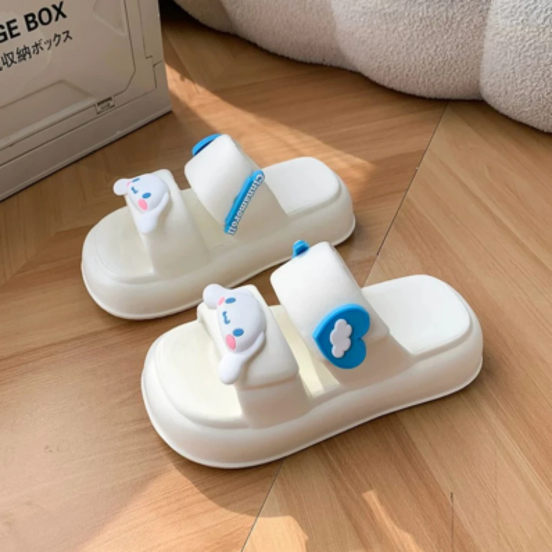 卡通可爱玉桂狗双带厚底防滑增高女士夏季凉拖鞋