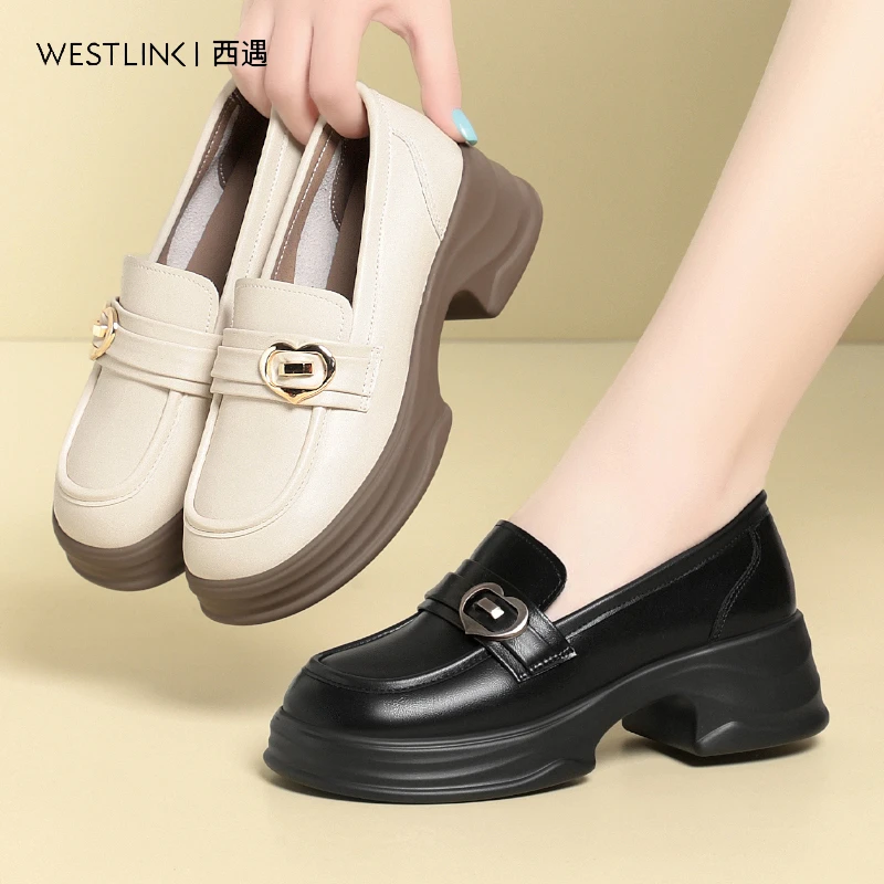 Westlink/西遇乐福鞋女2025新款超软厚底增高单鞋英伦风时尚百搭