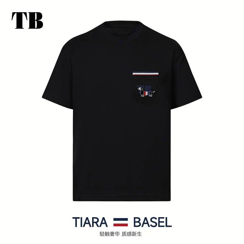TB男士短袖t恤夏季轻奢痞帅男装短袖经典男士渐变烫钻透气T恤宽松
