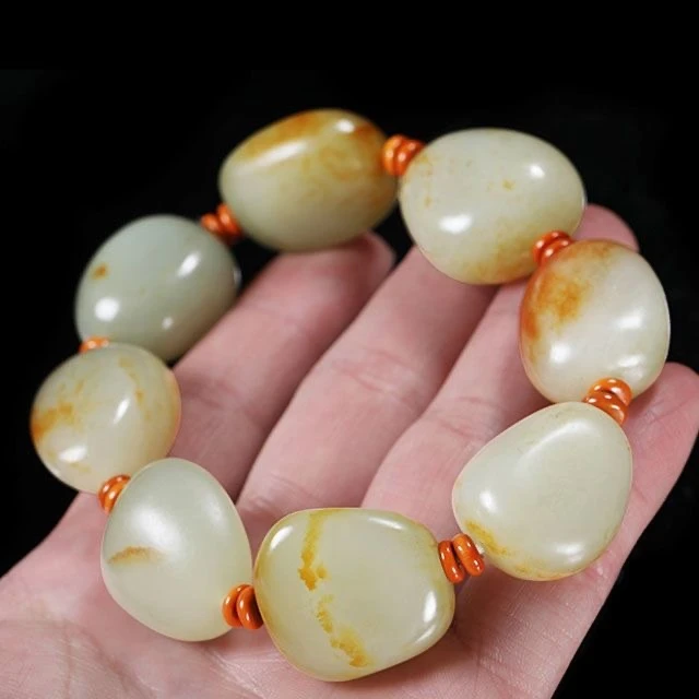 带证书优质天然新疆和田玉原石手串白玉男士手链新疆和田玉百搭