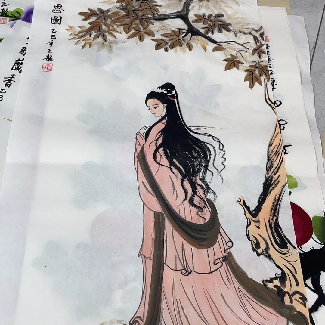 国画国画作品书法作品原稿三尺美女