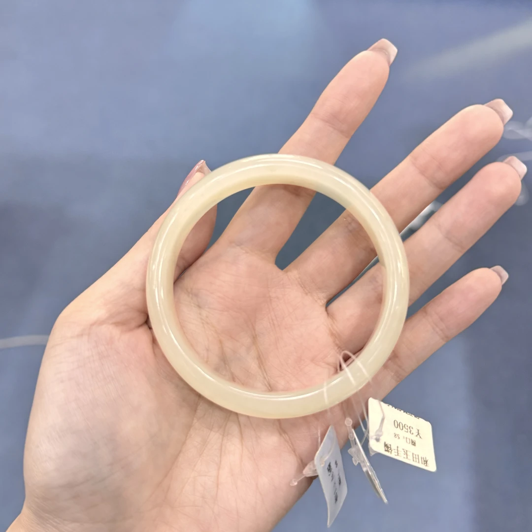 天然和田玉青白（沁糖）58圈口宽版正装