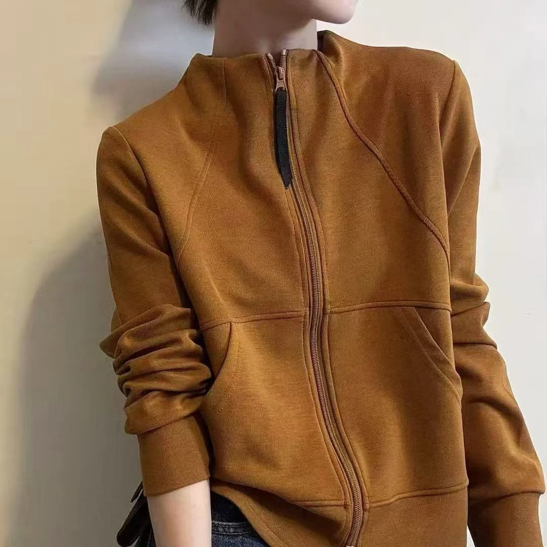 立领2025秋新款韩版设计感宽松显瘦百搭加厚拉链开衫短外套