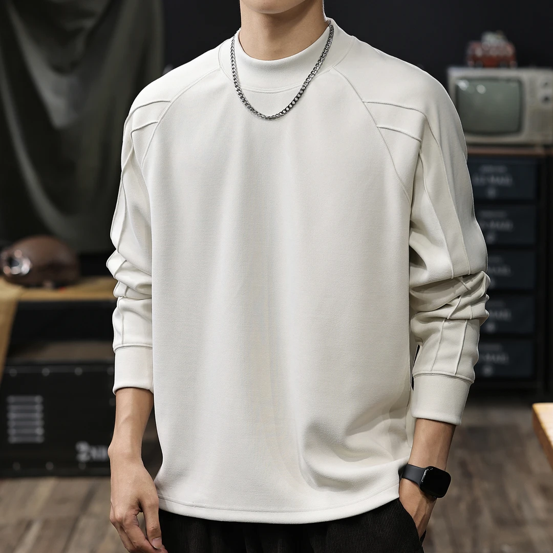 MR.MUDI/穆迪先生亲肤保暖半高领长袖T恤男士秋季新款纯色打底衫