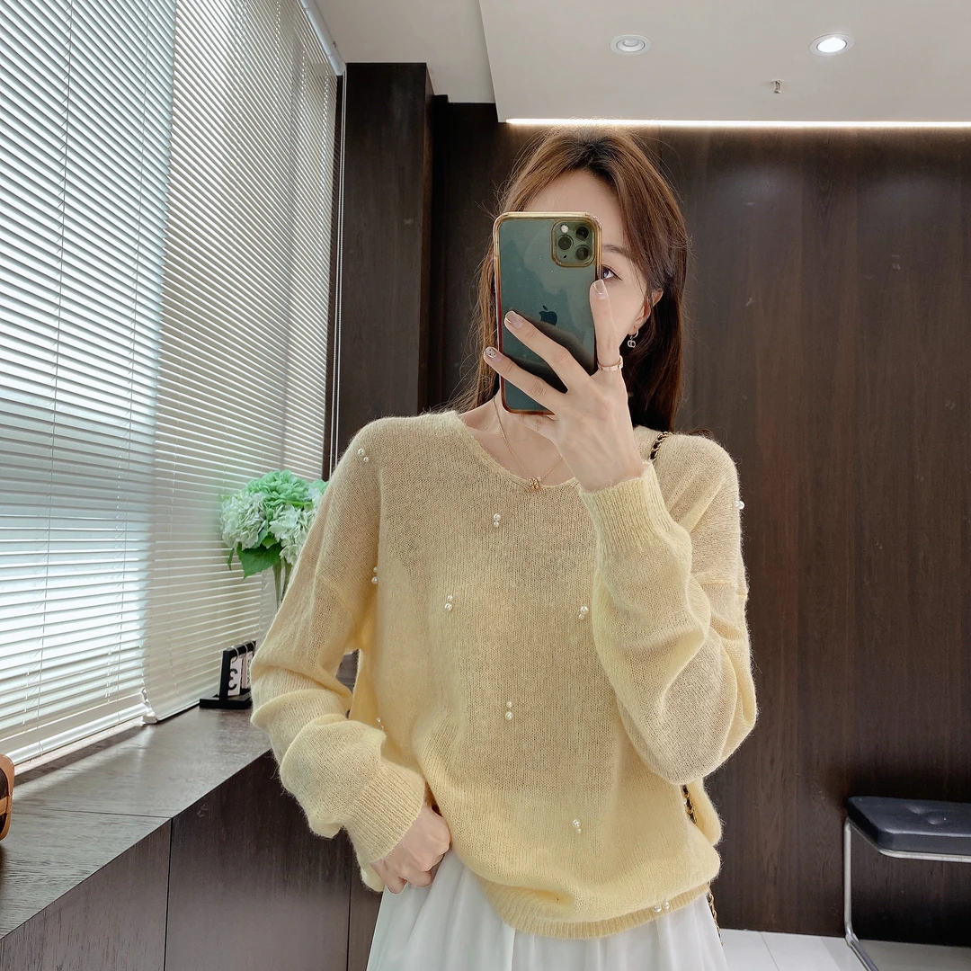 IMFLY金小金自制女装 针织衫DYW8738欧若风春装时髦钉珠罩衫毛衣