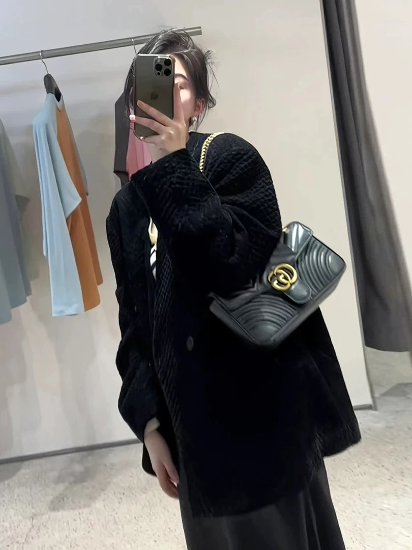 630丝绒外套宽松高级感西装外套女小众设计感百搭上衣