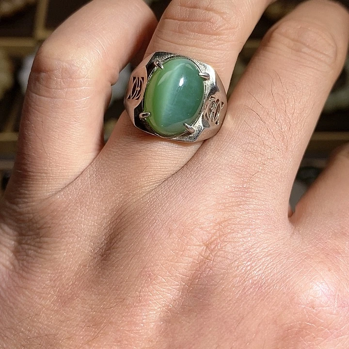 【闪购商品】银S925镶嵌戒指和田玉（碧玉）