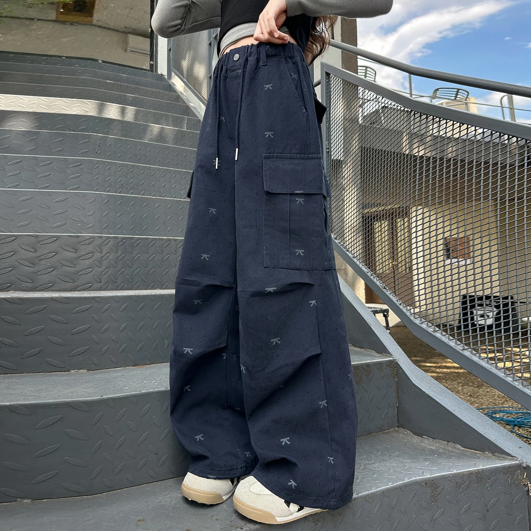 儿童秋冬装大女童装加绒加厚弯刀直筒裤子一体绒休闲工装裤春秋款