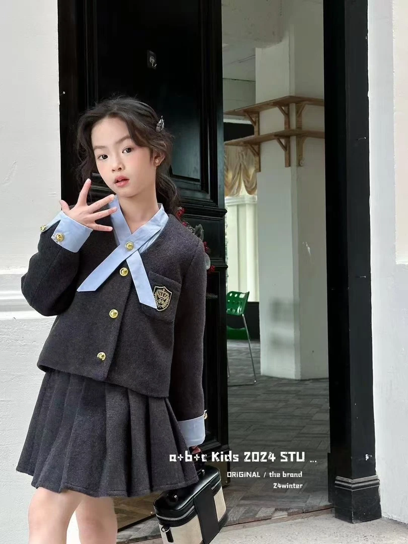 【haobaby】2024学院风衬衫西装百褶裙套装