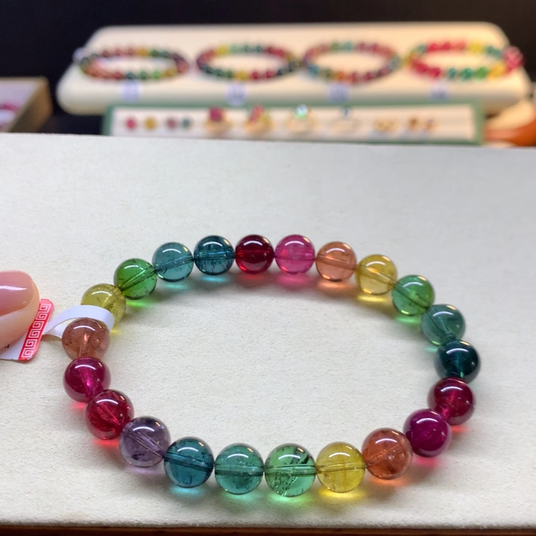 碧玺未镶嵌手串彩虹色标8.8mm