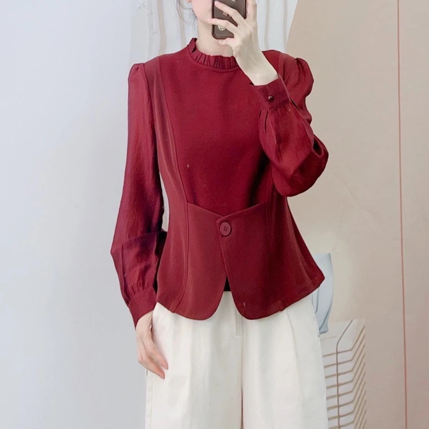 375收腰显瘦套头淑女优雅长袖小衫375/GJ