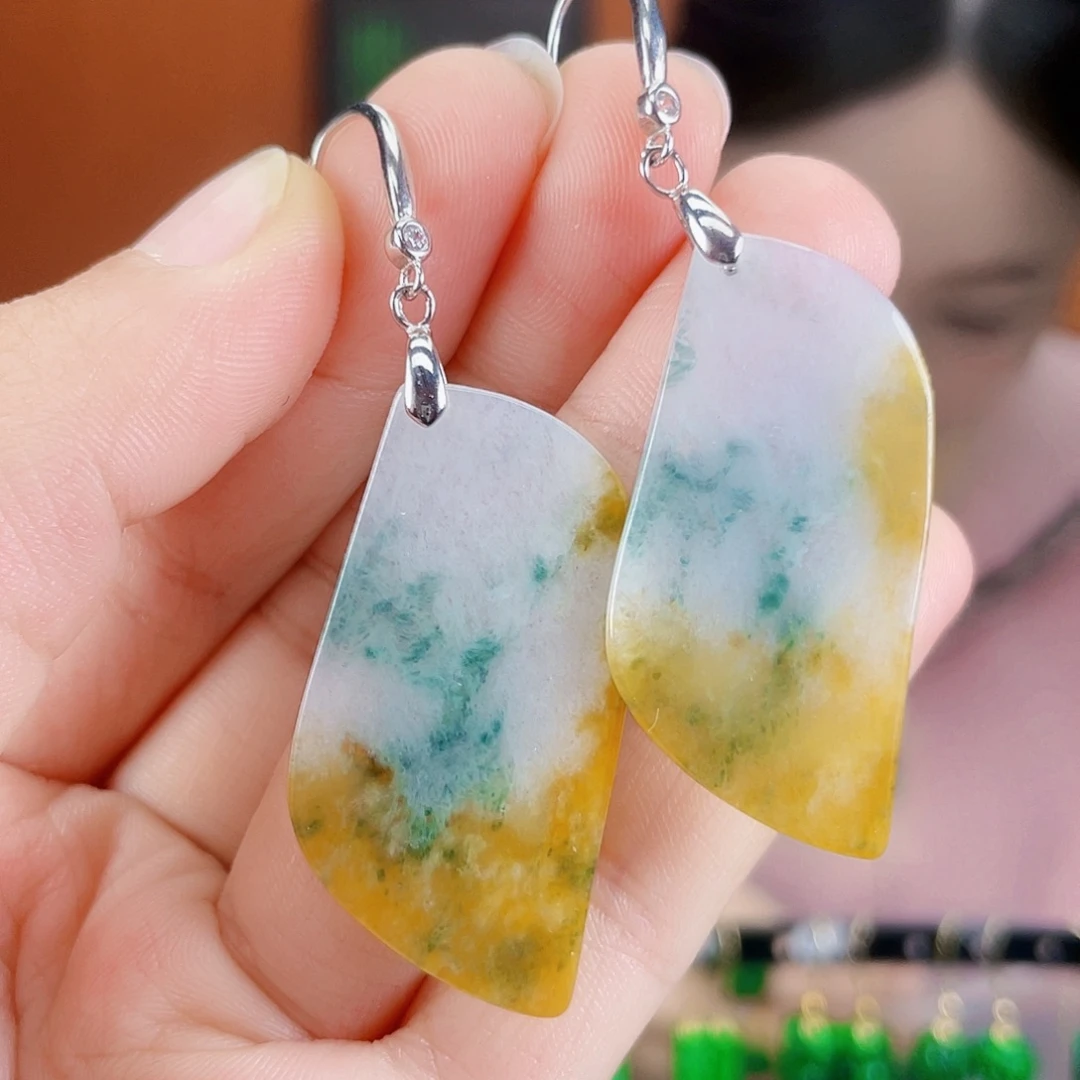 翡翠银S925镶嵌耳饰