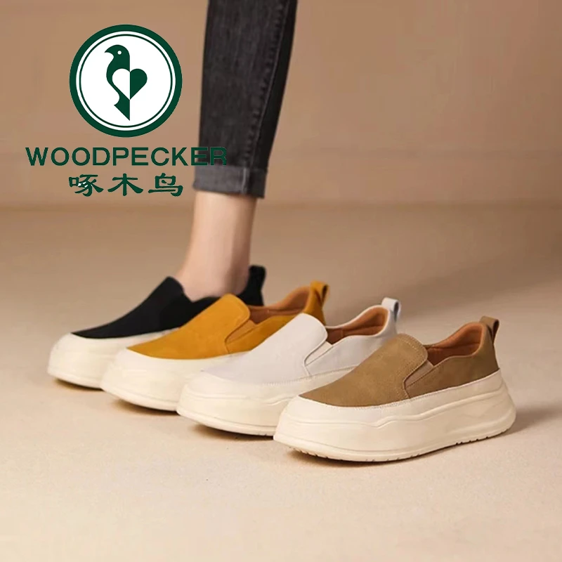啄木鸟百搭复古乐福鞋女2025年春夏新款厚底百搭平底女鞋懒人单鞋