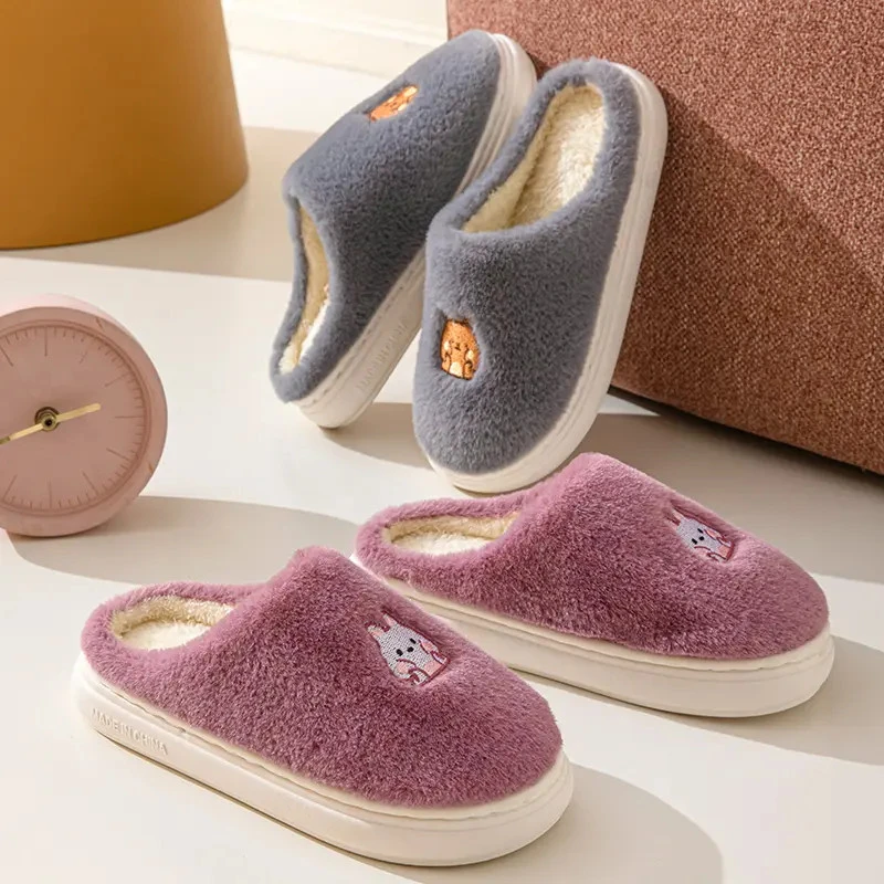 2025冬季棉拖鞋女款可爱加绒加厚底居家防滑毛毛绒保暖棉拖鞋男冬