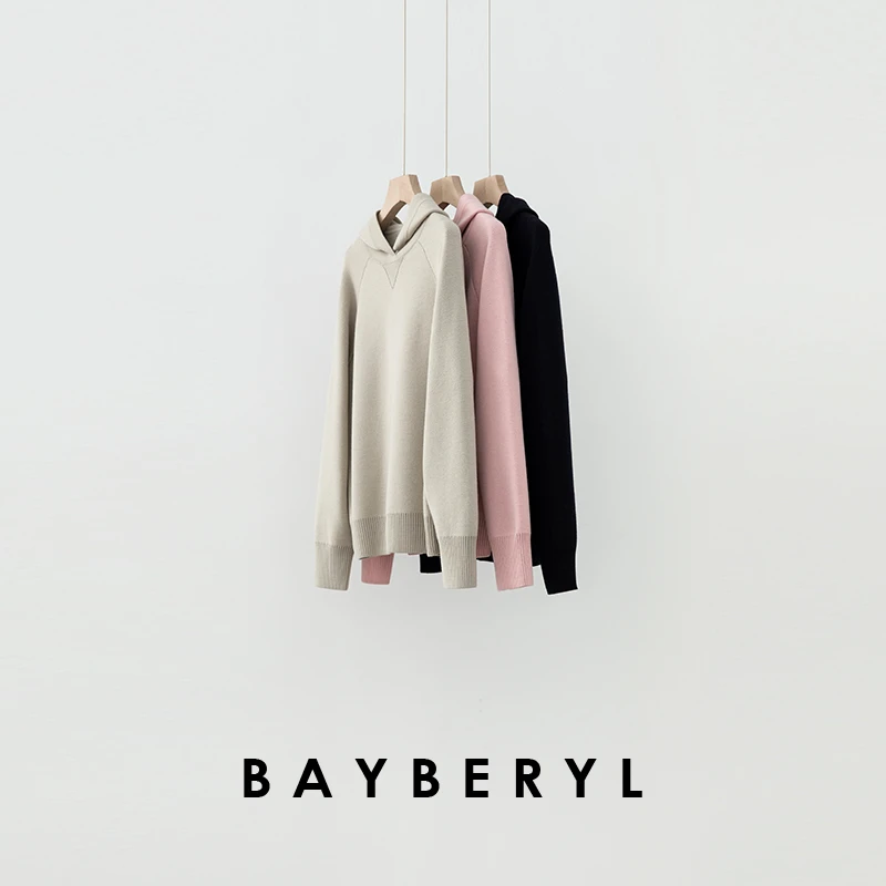 BAYBERYL老贝灵感帽衫*连帽平针插肩厚25春针织衫ZZS4L2803-1/18