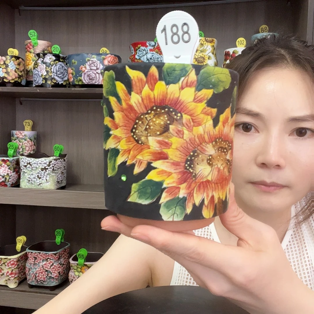手绘陶瓷花盆口8高10.6