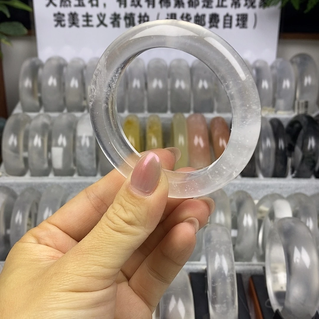 石英质玉未镶嵌手镯52.8白冰飘雪炸光微抠福利6998