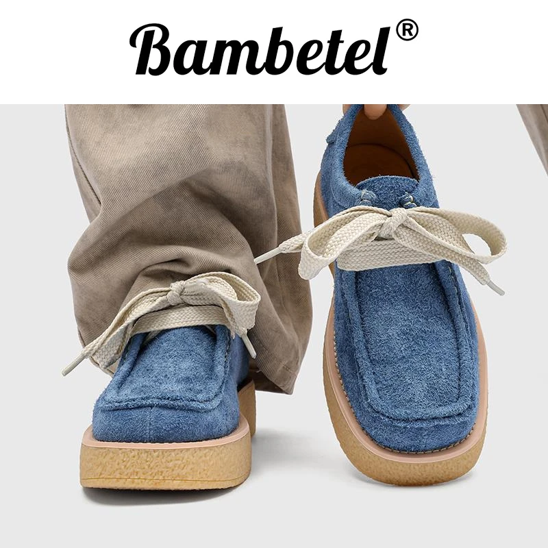 Bambetel新款秋冬厚底增高方头皮鞋男美式复古德比鞋英伦风方爆款