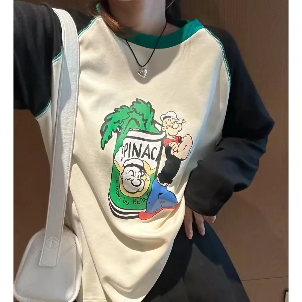 清仓长袖·【外贸品质】设计感潮牌撞色宽松休闲百搭时尚t恤24237