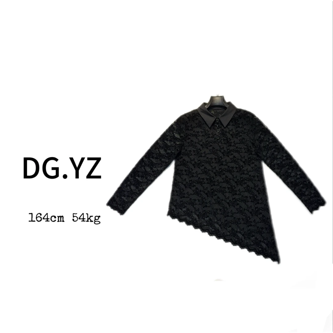 【樱子家】3233F不规则下摆镂空蕾丝衬衫