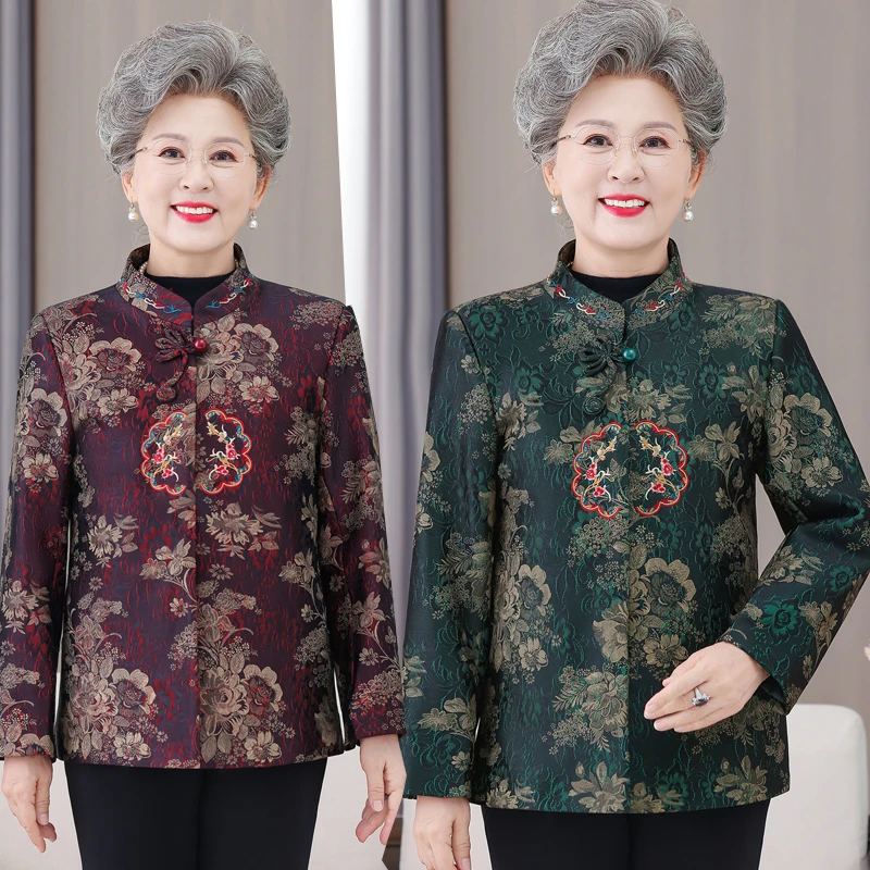 中老年女装秋装外套妈妈装秋季新款国风厚外套奶奶装立领绣花外套