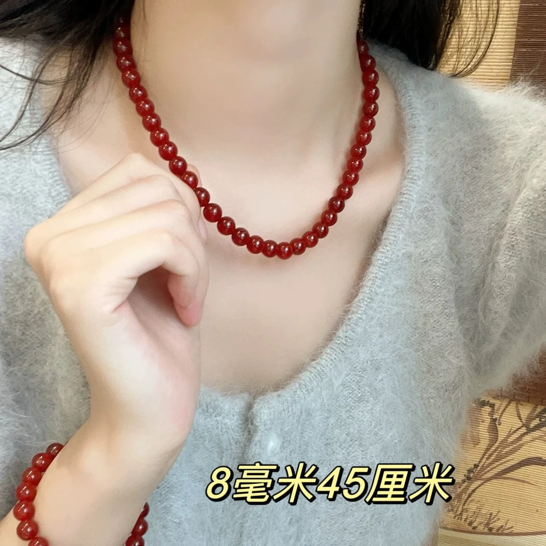 天然红玛瑙圆珠佛珠冰红红色锁骨链轻奢女款妈妈高贵喜庆礼物珠宝