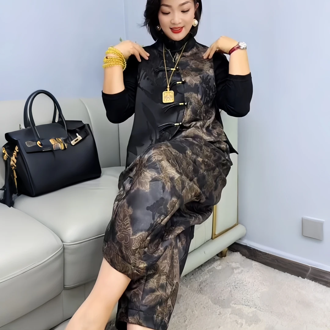 洋气新中式提花马甲阔腿裤2025秋新款中老年妈妈气质显瘦套装