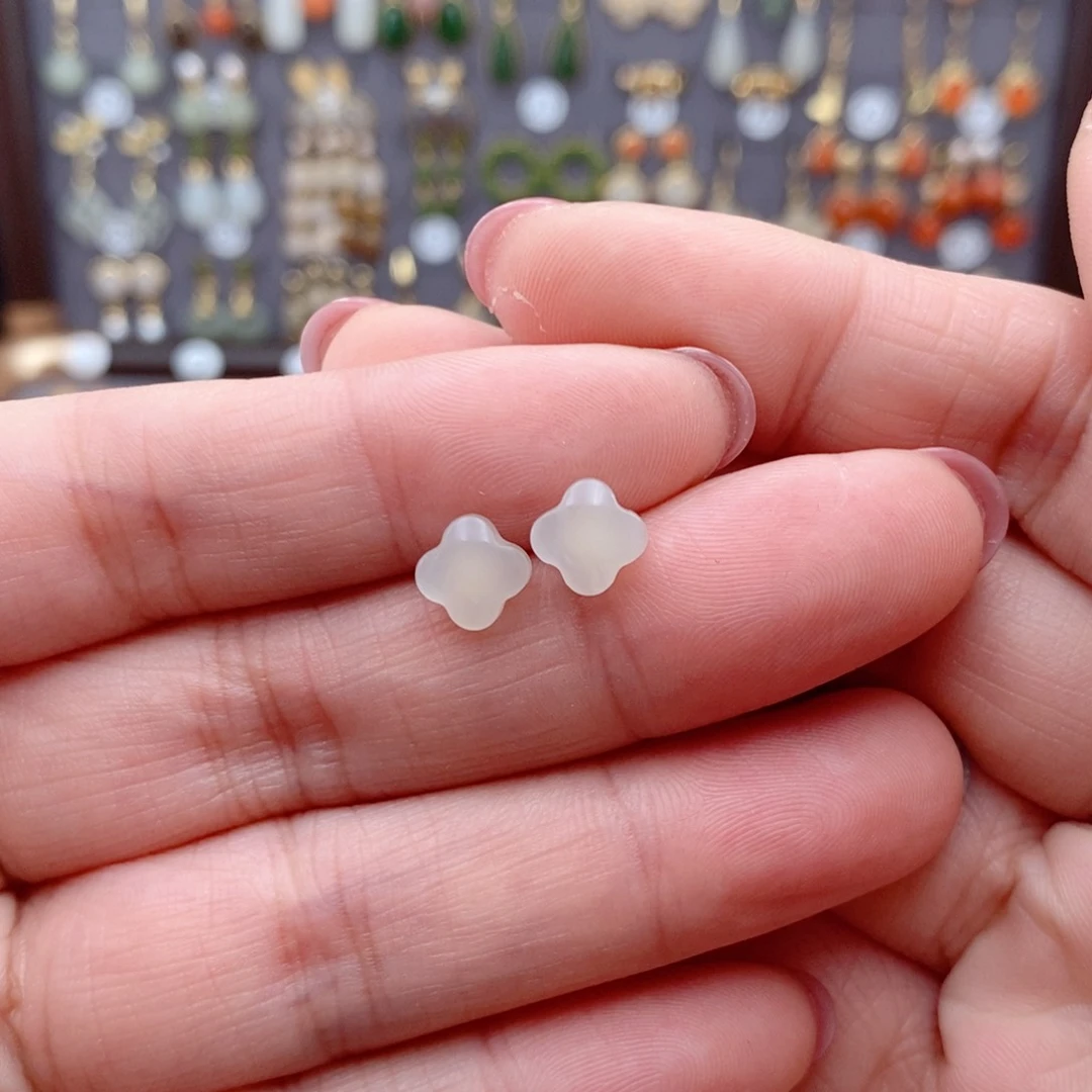 银S925镶嵌和田玉耳饰