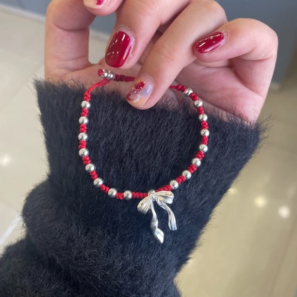 925银手链 手链 甜心 可爱时尚复古编织红色纯手工
