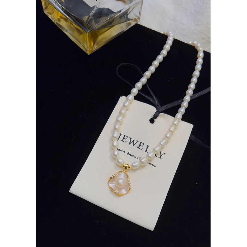 天然珍珠【粉黛荷花 项链耳钉戒指三件套】经典时尚珍珠项链LH0677