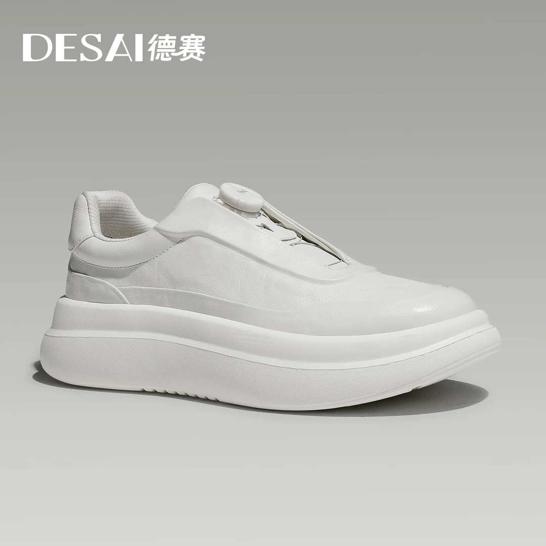 2025新款夏季白色休闲鞋男士真皮软底防滑一脚蹬运动跑步健步男鞋