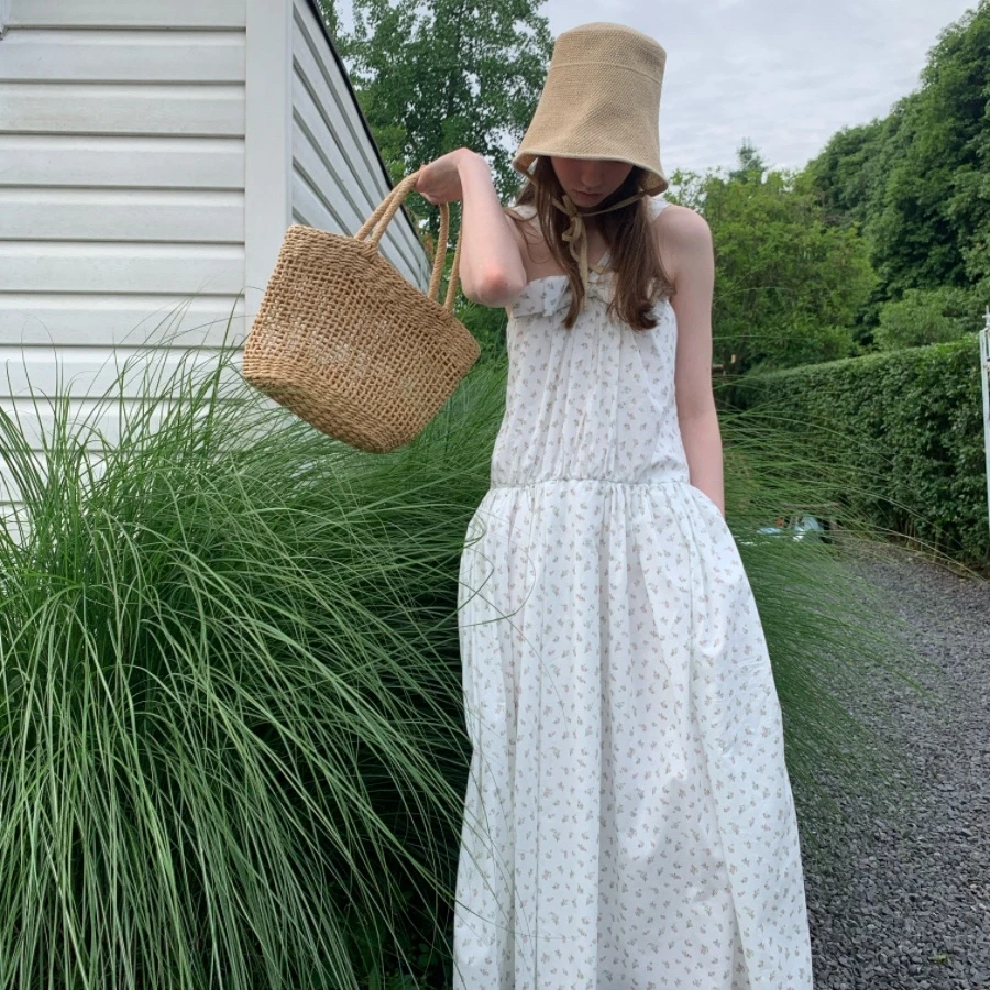 制造后花园*unwind系列法式少女小碎花印花可爱蝴蝶结长款连衣裙