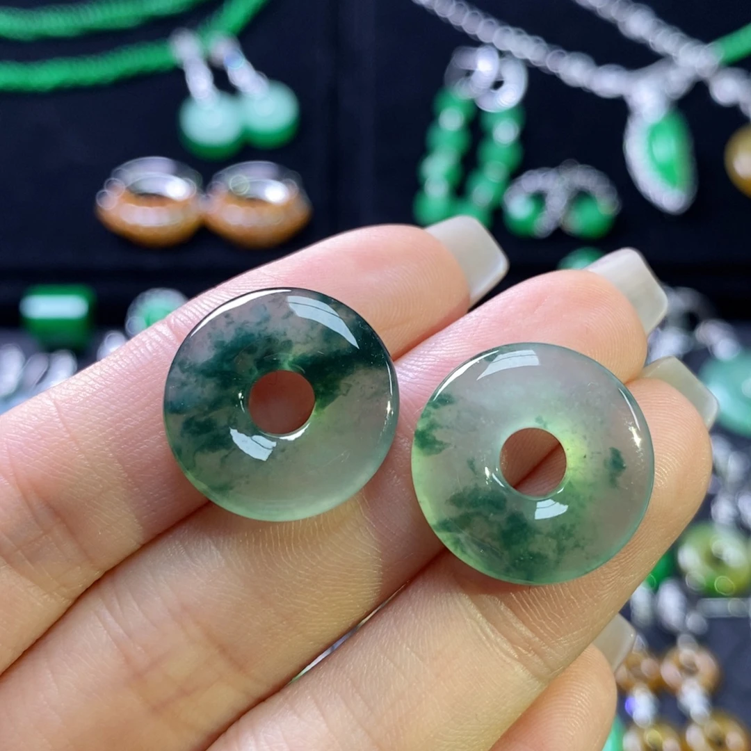 翡翠未镶嵌耳饰飘花甜甜圈