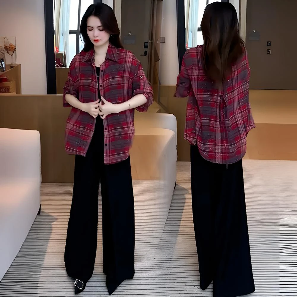 时尚格子衬衫女2025春季新款洋气显瘦宽松百搭休闲长袖上衣外套潮