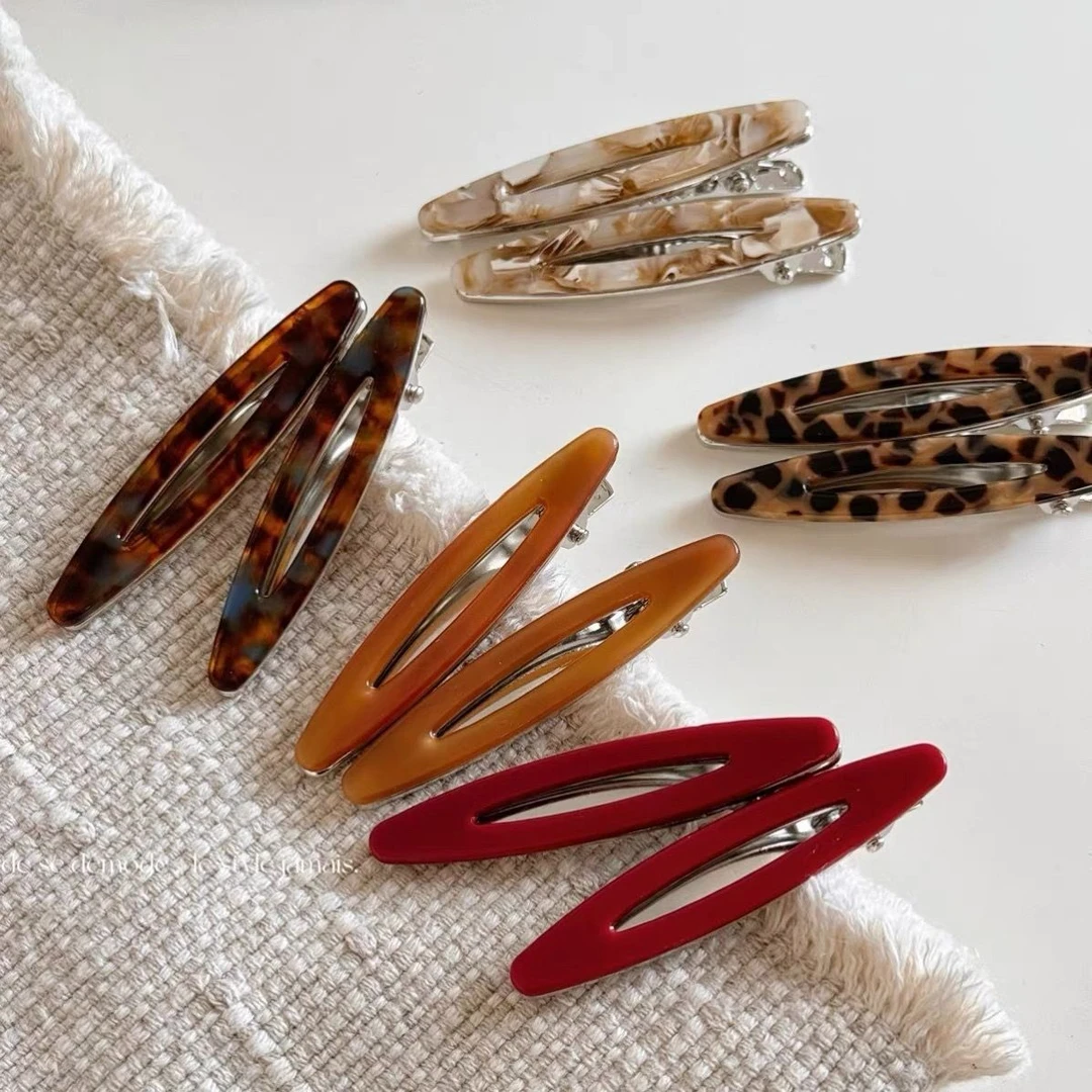 韩系高级感复古醋酸镂空椭圆发夹边夹时尚气质碎发刘海夹鸭嘴夹子