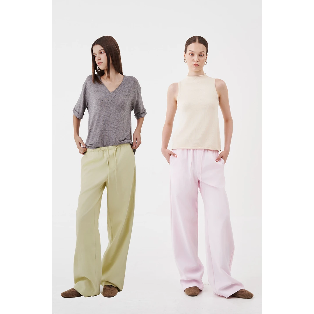 OTHER STORE草莓薄荷糖 清爽春日浅色系直筒宽松抽绳女百搭长裤