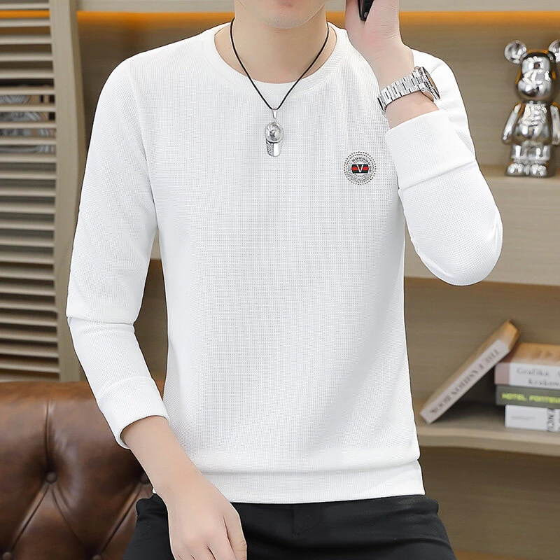 2025春秋装卫衣男圆领打底衫青年男装春季长袖T恤纯色外套秋衣潮