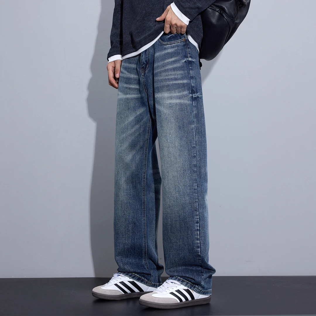 Kuvine直筒牛仔裤男生2025新款百搭垂顺美式风宽松阔腿裤子男秋季